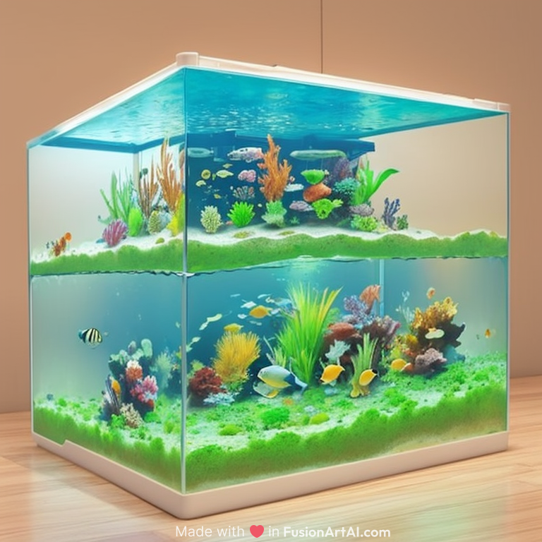 Square aquarium fish tank with five types of tropical fish