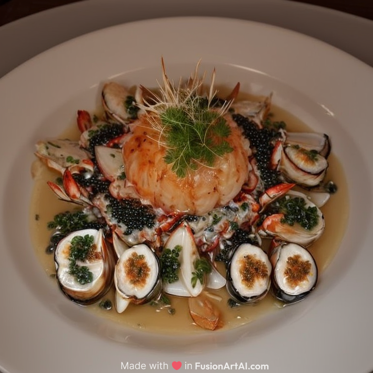 West Coast Crab, Raw Orkney Scallop, Exmoor Caviar – A dish at Cail Bruich in Glasgow, featuring fine quality white crab meat topped with thin slices of scallop, complemented by celeriac purée, grapefruit, and homemade dashi for depth.Some details hide text